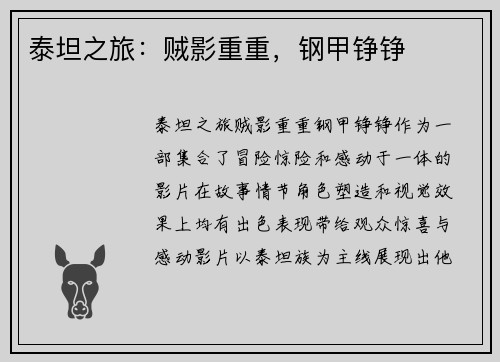 泰坦之旅：贼影重重，钢甲铮铮